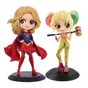 Super Girl + Harley Quinn Arlequina Boneca Figure Qposket