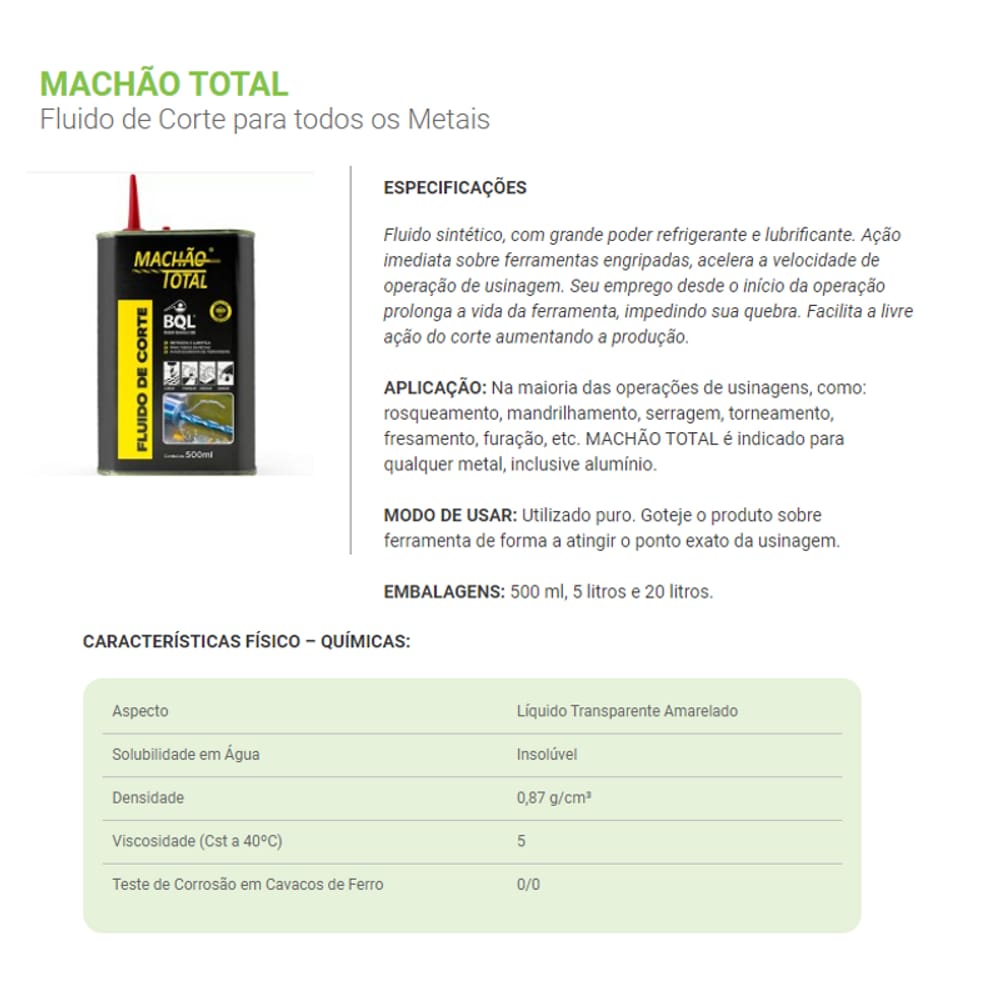 Fluído de Corte Óleo Lubrificante p/ Metal e Alumínio 500 ml
