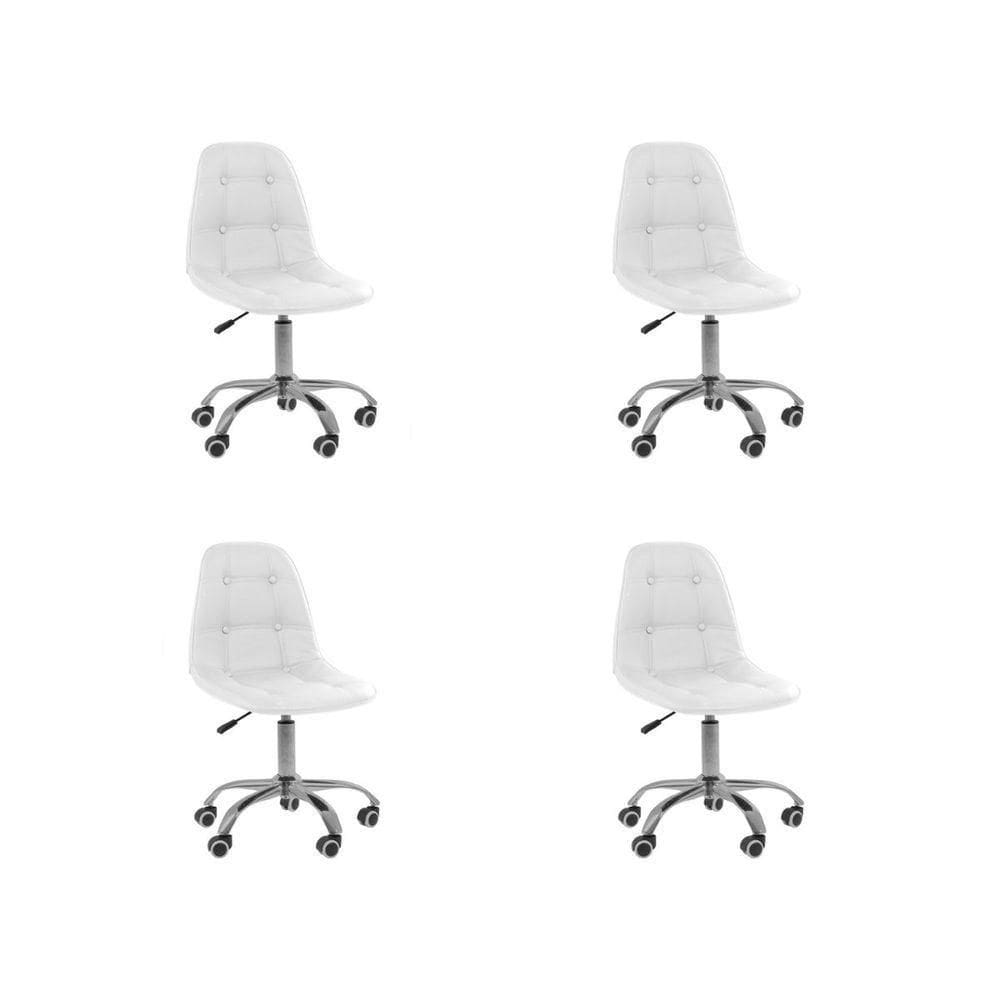 Kit 4 Cadeiras Office Eiffel Botonê Ajustável Base Giratória Branco