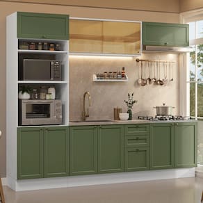 Armário de Cozinha Completa 270 cm Branco/Verde Vik Madesa 02