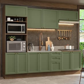 Armário de Cozinha Completa 270 cm Rustic/Verde Vik Madesa 01