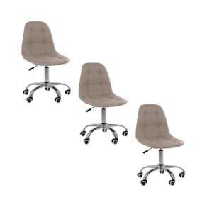 Kit 3 Cadeiras Office Eiffel Botonê Ajustável Base Giratória Bege
