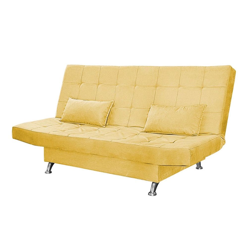 Sofá Cama Casal Com Almofada Califórnia Suede Amarelo
