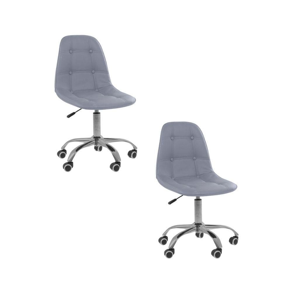 Kit 2 Cadeiras Office Eiffel Botonê Ajustável Base Giratória Cinza