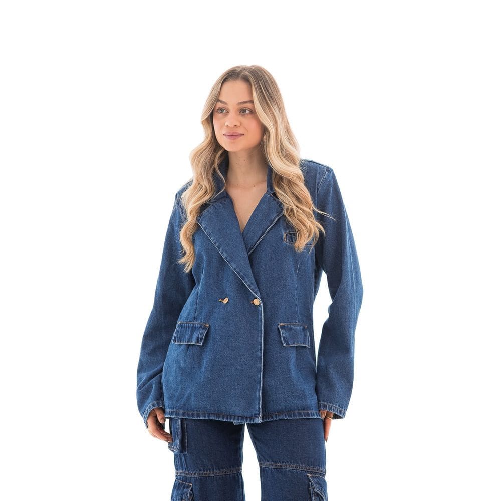 Blazer Jeans Feminino Arauto Oversized Com Ombreira