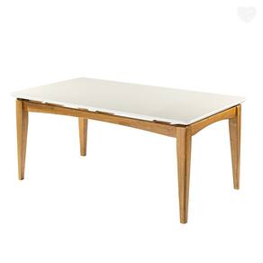 Mesa Retangular com Tampo de Vidro Off White 180x100cm Madeira Maciça Imbuia