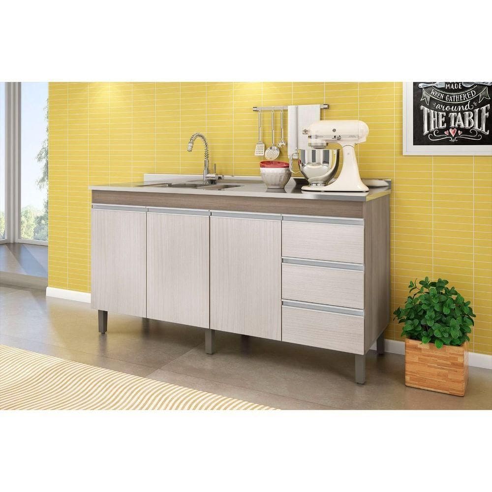 Balcão De Cozinha Karen 159Cm Com 3 Portas E 3 Gavetas