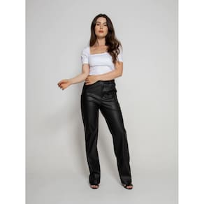 Calça Feminina De Couro Sintetico Com Bolso Cl-0030