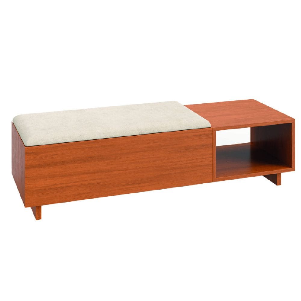 Calçadeira com Baú para Quarto Casal Veludo Malaga Madeirado / Off White Dobuê