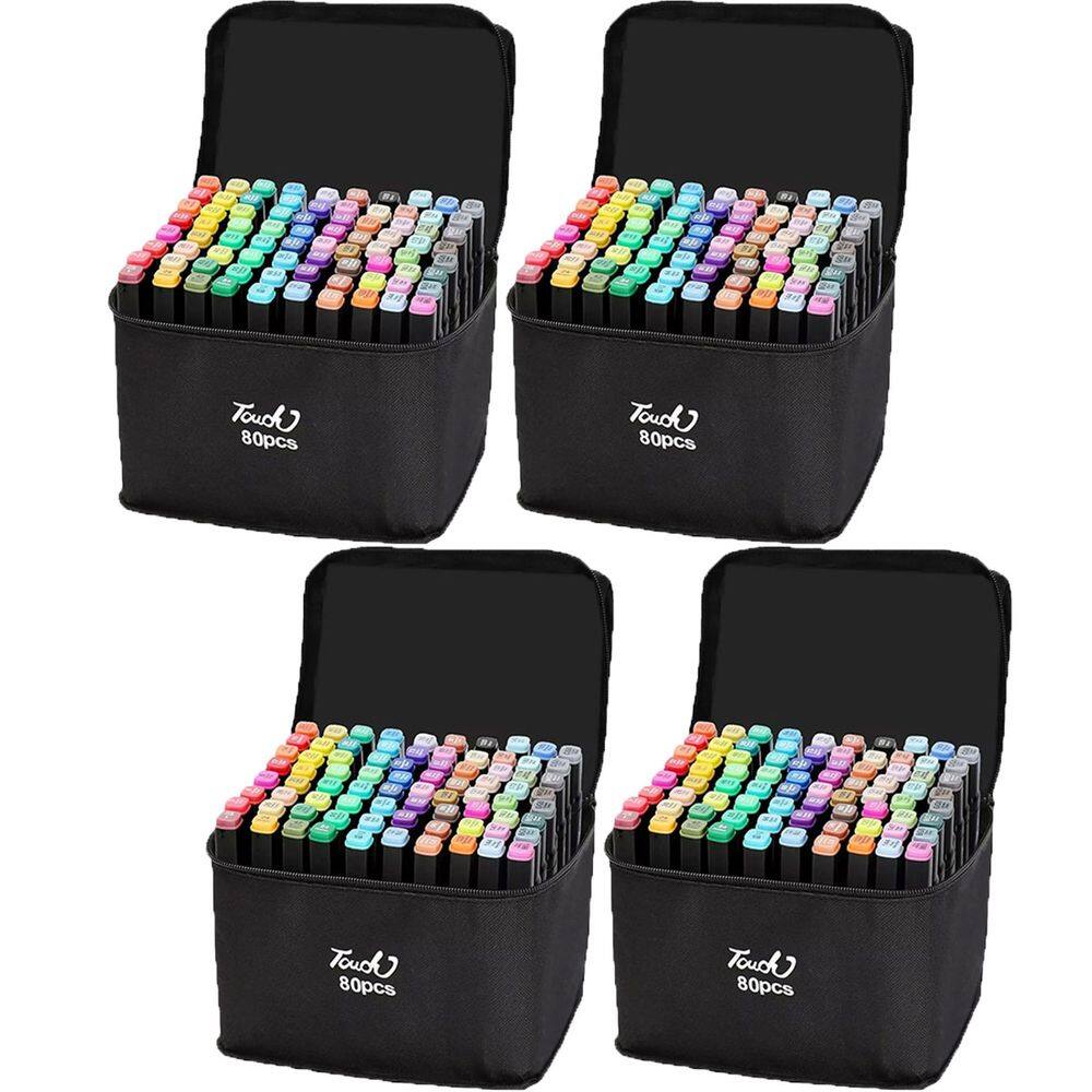 Caneta Canetinha 80 Cores Bolsa Com Alça Permanente Kit 4 Uni Marcador Dupla Face Escola Curso Moda