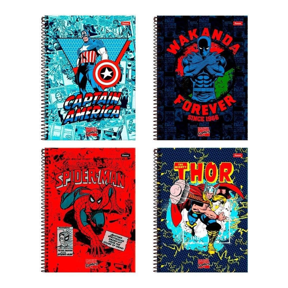 Caderno Espiral Foroni Universitário Capa Dura Marvel 15 Matérias 240 Folhas - Embalagem com 2 Unidades