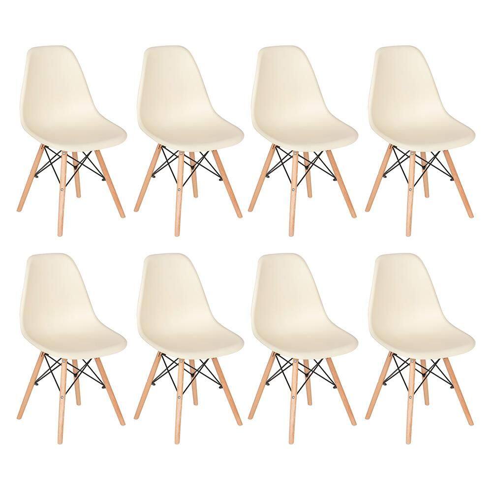 Kit - 8 x cadeiras Charles Eames Eiffel DSW - Base de madeira clara