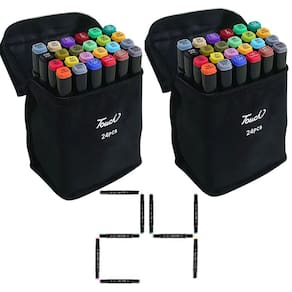 Canetas Canetinhas 24 Cores Ponta Dupla Permanente Kit 2 Uni Estojo Bolsa Alça Desenho Pintura Arte Moda