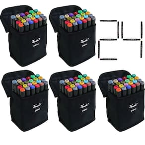 Canetinhas 24 Cores Caneta Ponta Dupla Kit 5 Uni Estojo Bolsa Alça Desenho Pintura