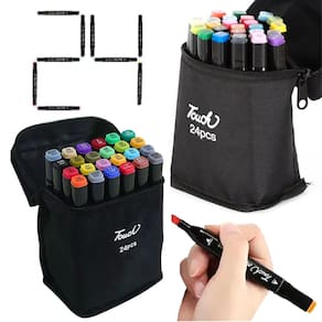 Canetinhas Caneta Permanente 24 Cores Estojo Ponta Dupla Kit 2 Uni Desenho Pintura
