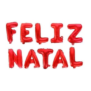 Kit 10 Balão Metalizado Escrita Feliz Natal Vermelho 37Cm