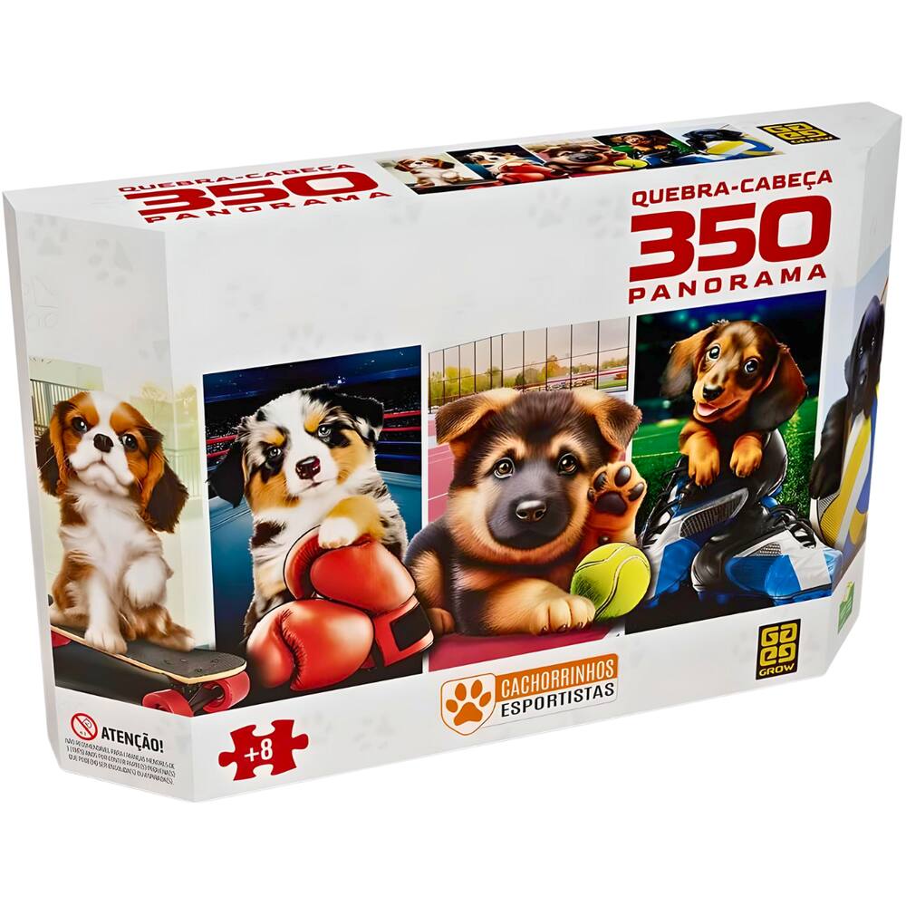 Puzzle Panorama Cachorrinhos Esportistas 350 Peças Grow