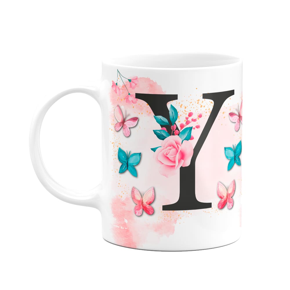 Caneca Butterfly - Inicial do nome letra Y - 325ml