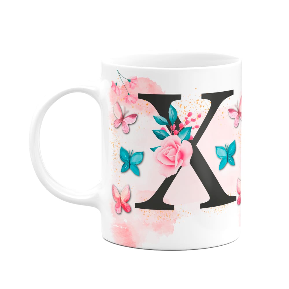 Caneca Butterfly - Inicial do nome letra X - 325ml