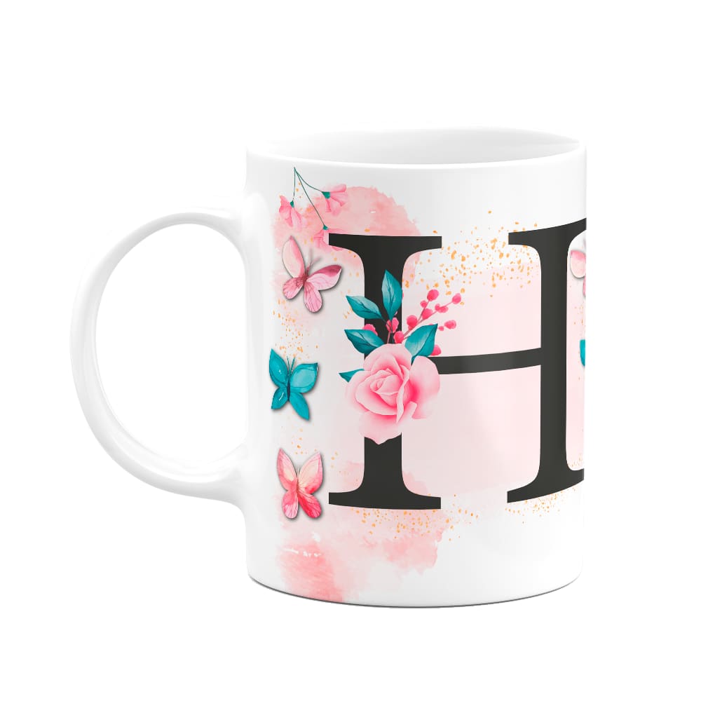 Caneca Butterfly - Inicial do nome letra H - 325ml