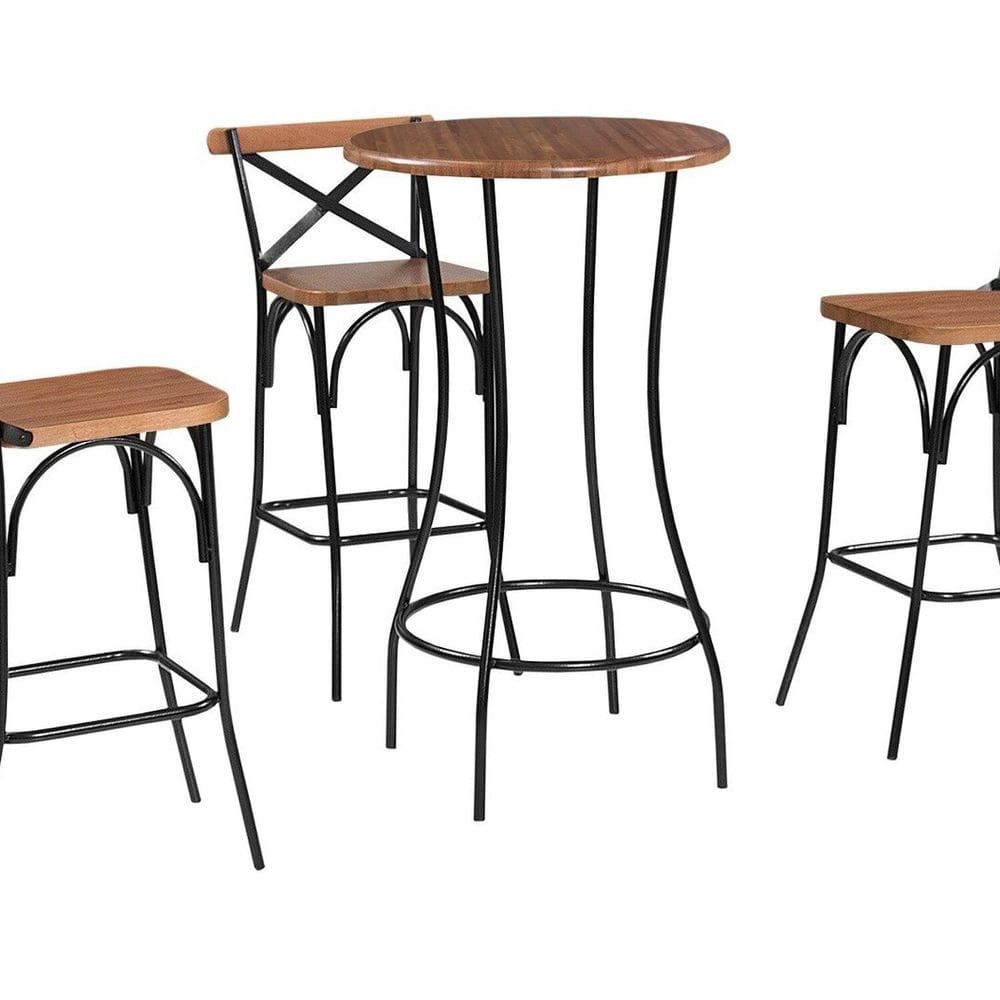 Conjunto de Mesa com 3 Banquetas Área Gourmet Preto/Castanho
