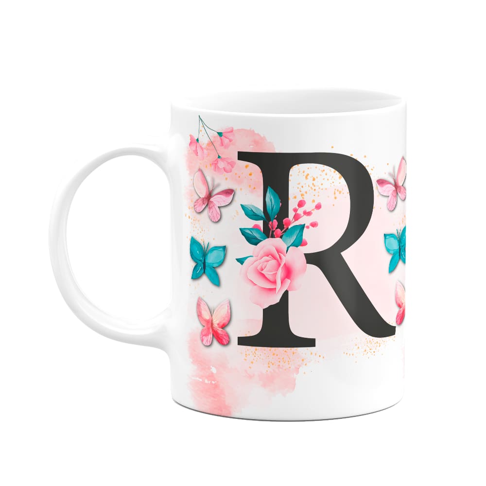 Caneca Butterfly - Inicial do nome letra R - 325ml