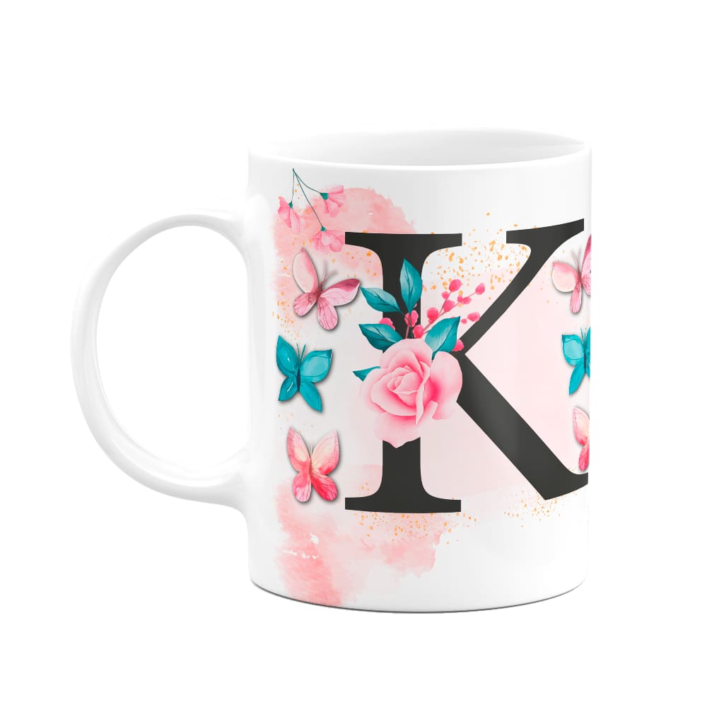 Caneca Butterfly - Inicial do nome letra K - 325ml