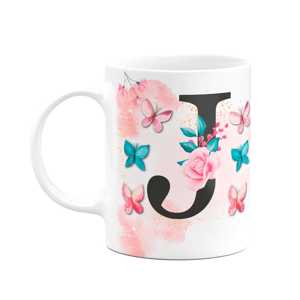 Caneca Butterfly - Inicial do nome letra J - 325ml