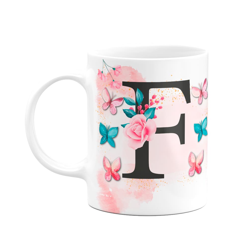 Caneca Butterfly - Inicial do nome letra F - 325ml