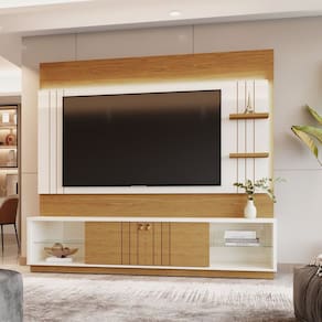 Estante para Tv 65 Polegadas com Led Guaíba Off White / Amendoa