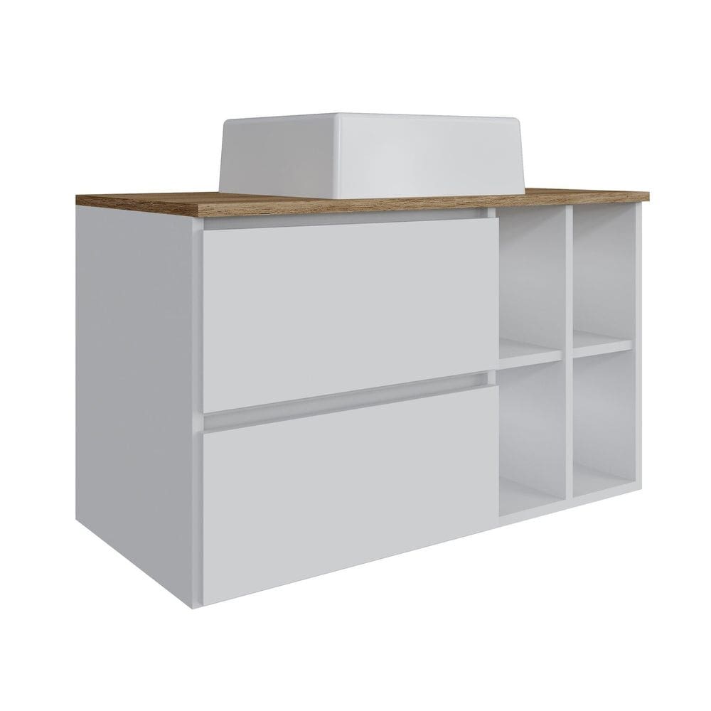 Gabinete para Banheiro Suspenso com Cuba Branco / Mel
