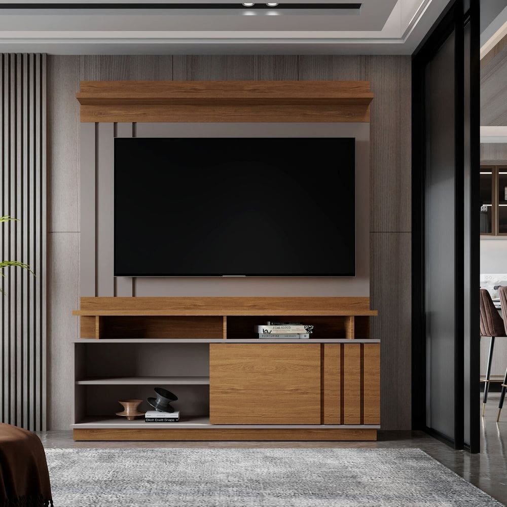 Estante para Tv 55 Polegadas Living Grigio Fosco / Amendoa