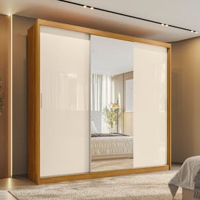 Guarda-roupa Casal 3 Portas London Yescasa Cinamon/Off-White