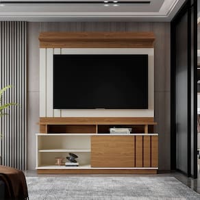 Estante para Tv 55 Polegadas Living Off White / Amendoa