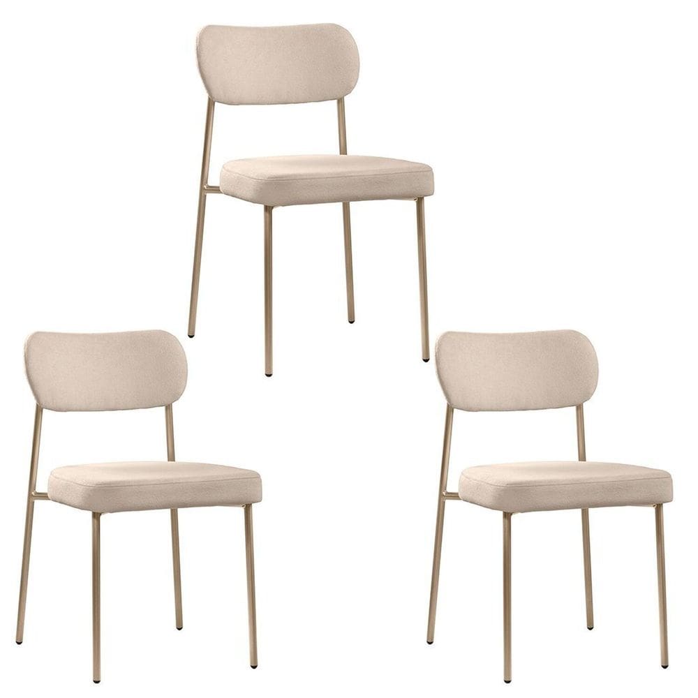 Conjunto 3 Cadeiras para Sala de Jantar Lavinia Bege/Champanhe
