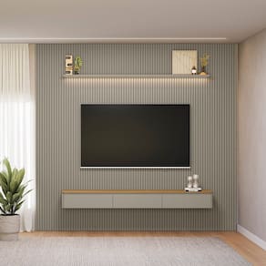 Painel para Tv 80 Polegadas com Led Ripado Modular Tauari / Gris Fosco