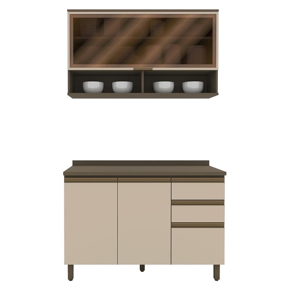 Cozinha Modulada Connect 2 Peças com Aéreo Basculante e Balcão 120cm - Móveis Henn