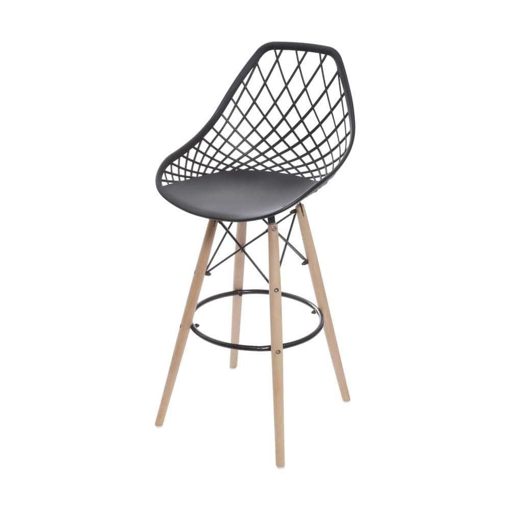 Banqueta Kaila em Polipropileno Preta Base Madeira
