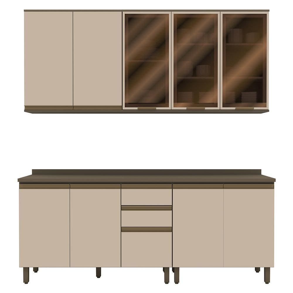 Cozinha Modulada Connect 5 Peças Aéreo 3 Portas com Vidro - Móveis Henn