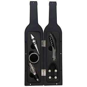Kit Abridor Vinho Saca Rolha Inox 5 Peças Garrafa Preta