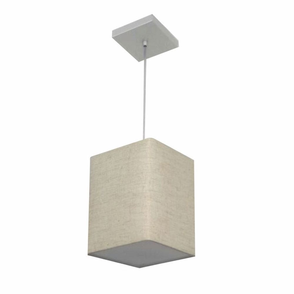 Lustre Pendente Quadrado Md-4007 Cúpula em Tecido 25/16x16cm Rustico Bege - Bivolt