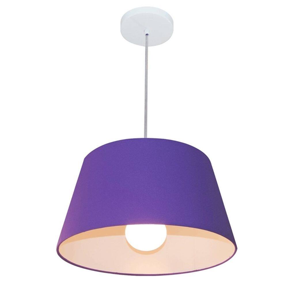 Lustre Pendente Cone Md-4039 Cúpula em Tecido 21/40x30cm Roxo - Bivolt