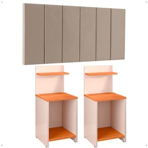 Kit 2 Mesas Cabeceira Fantasy Off White/Cinamomo Mesinha Organizadora Prateleira Painel Suspenso Cama Box Queen Size 1,60 Bege Suede - Lojas RPM