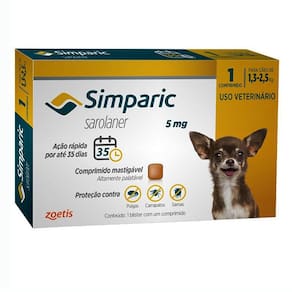 Simparic Antipulgas e Carrapatos 5mg Para Cães 1,3 a 2,5kg 1 Comprimido