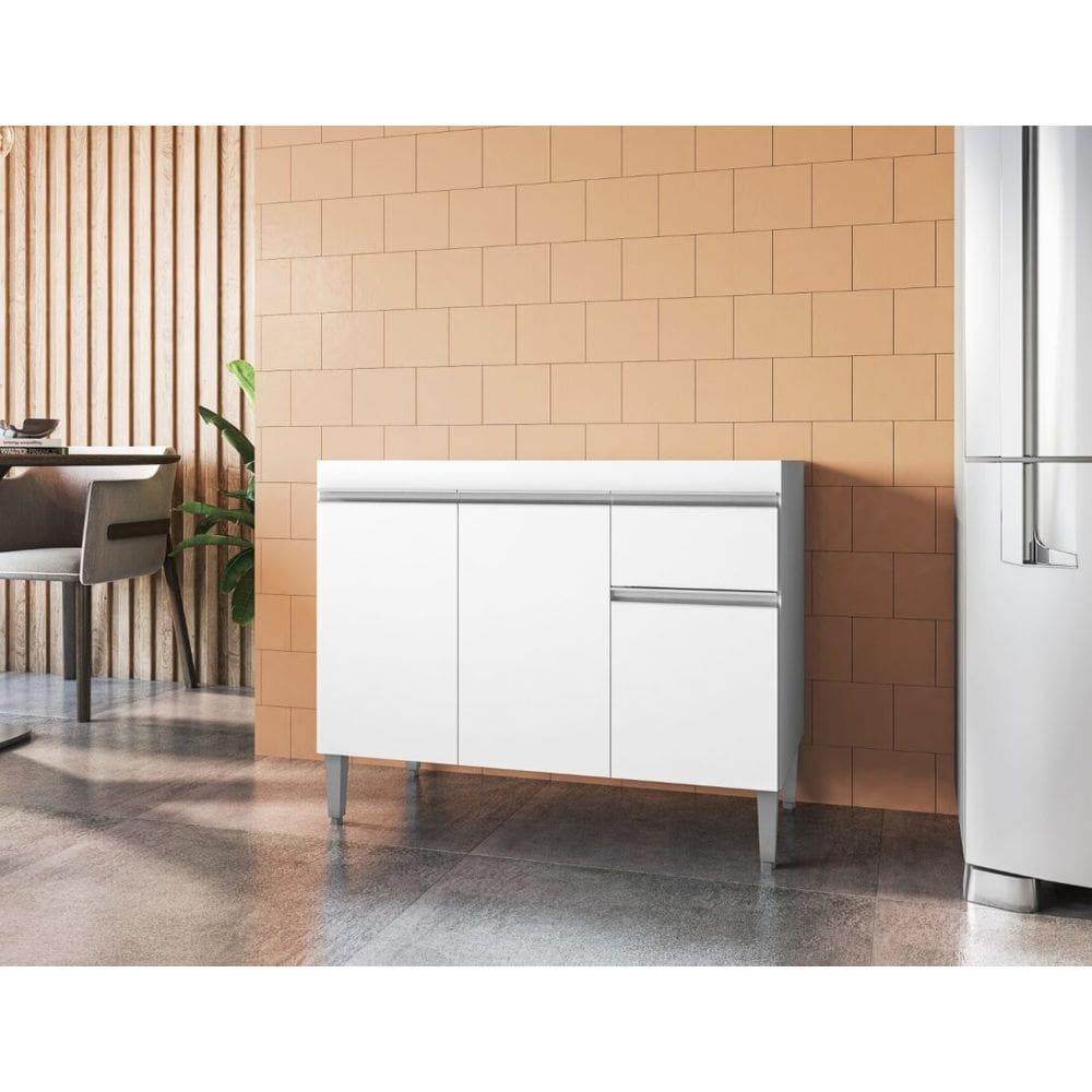 Balcão Gabinete de Pia Tatiane 100cm Branco S/Tampo - AJL Móveis