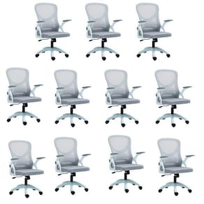 Kit com 10 Cadeira Escritório Diretor Office Columbus com Tela Mesh Cinza