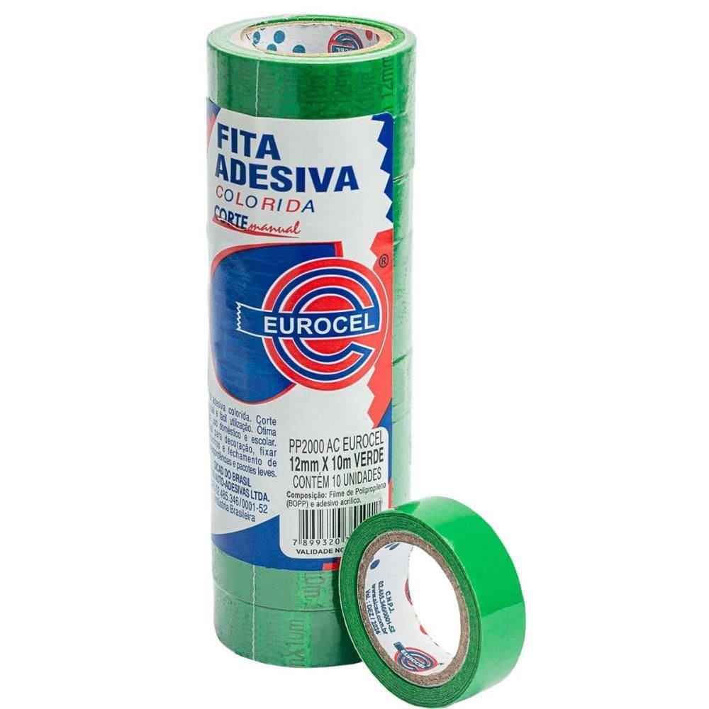 Fita Adesiva Pp 2000 12mmx10m Verde 10 unid - Eurocel
