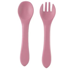 Kit Talheres de Silicone 2 Peças para Bebês Rosa - Quanhe