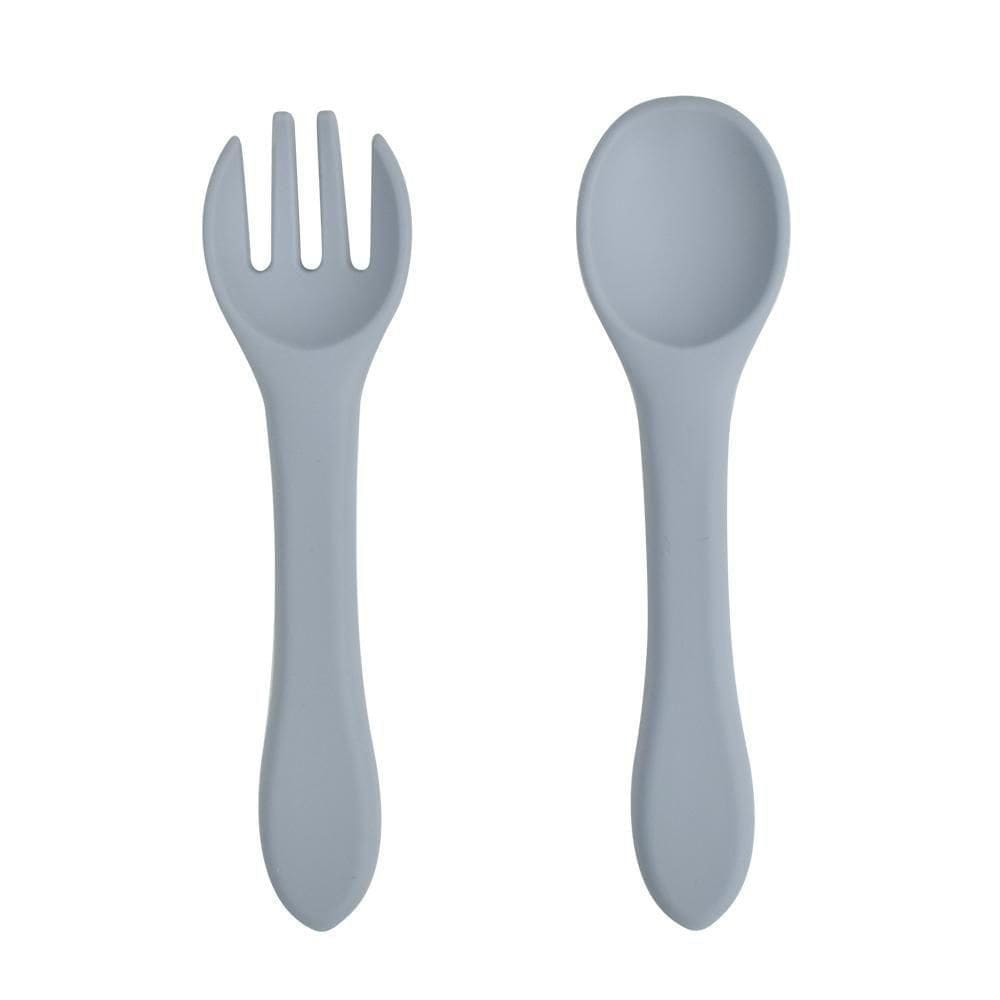 Kit Talheres de Silicone 2 Peças para Bebês Cinza - Quanhe