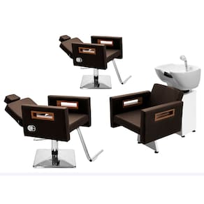 Kit Salão de Beleza 2 Cadeiras Reclináveis Quadrada + 1 Lavatório Tunísia